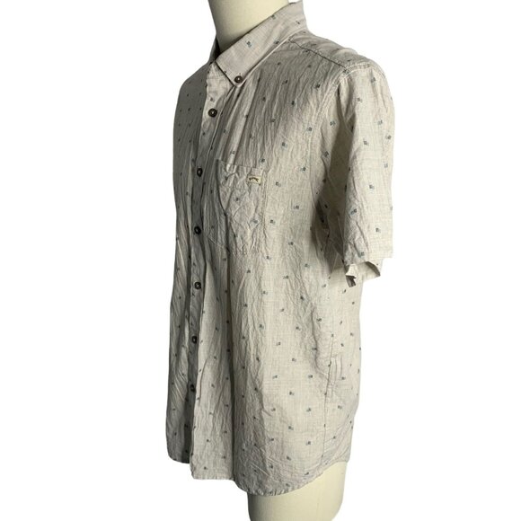 Billabong Button Down Short Sleeve Shirt S Cream Grey Squares Collar Pocket - Picture 3 of 6
